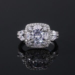 ▶SHINY ROUND CZ SQUARE 925 STERLING SILVER LUXURY WEDDING RINGS FOR WOMEN, L053